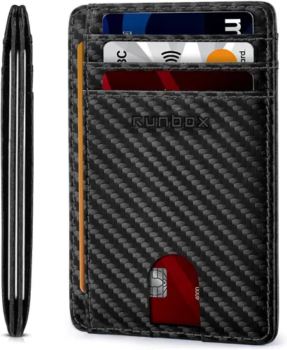 Miniatura 24 de RUNBOX Carteras de cuero minimalistas y delgadas con bloqueo RFID para bolsillo frontal, portatarjetas para hombres y mujeres, regalos para hombres