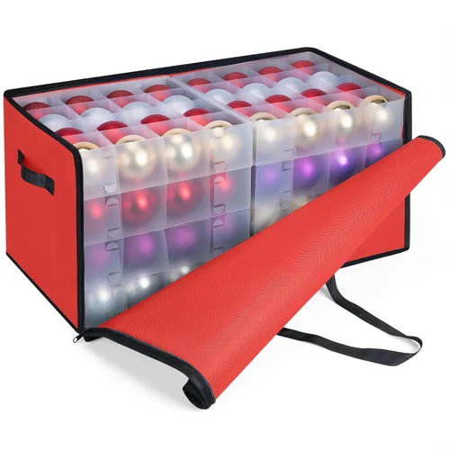 Miniatura 17 de BALEINE Caja de almacenamiento de adornos navideños con divisores, contenedor de almacenamiento de adornos navideños de alta calidad para Rojo