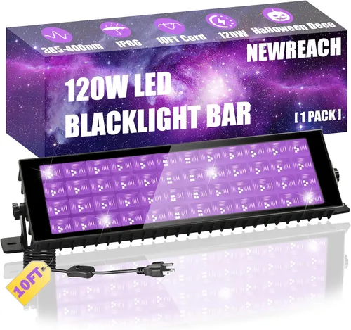 Luz negra de 120 W, barra de luz negra LED con cable de 10 pies, brilla en la oscuridad, para fiesta brillante, decoración de neón, pintura