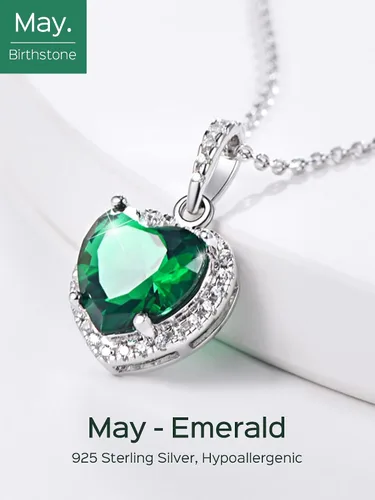 Miniatura 5 de ChicSilver 925 Sterling Silver HeartRoundPearEmerald Cut Simulated Birthstone Necklace Birthday Gift for Women Girls (with Gift Box)