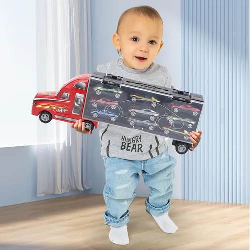 Miniatura 4 de BoomCaCa - Juego de transporte de camiones de juguete con 18 autos deportivos en juguetes de camiones, juguetes para niños y niñas de 3 a 10 años