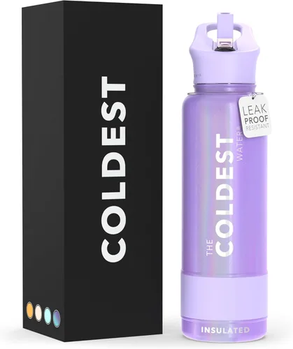 Miniatura 64 de Coldest - Botella para agua con tapa que incluye pajilla, térmica y metálica (acero inoxidable), para hombres y mujeres, color morado
