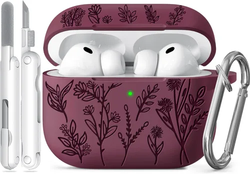 Miniatura 37 de Funda para Airpods Pro 3 con tapa magnética, fundas grabadas con flores para Apple AirPods Pro de 3ª generación 2025, funda de silicona suave