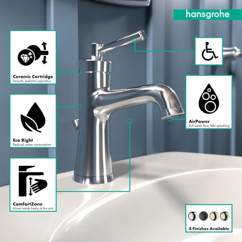 Miniatura 3 de hansgrohe 4771000 Joleena Grifo de un solo orificio de 1.2 GPM con drenaje emergente, 7.75 pulgadas de alto, cromado