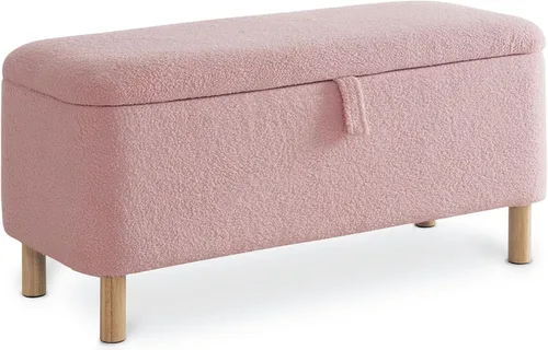 Miniatura 12 de Banco otomano de almacenamiento Boucle para dormitorio al pie de la cama, asiento tapizado en sherpa con almacenamiento para zapatos para entrada