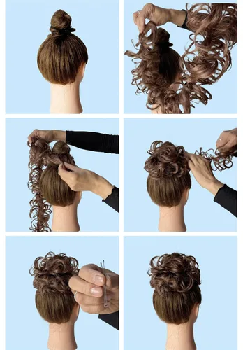 Miniatura 5 de CAISHA Postizo de Cabello, Envoltura de Cabello, Fibras Sintéticas Resistente al Calor, Rizado Desordenado, Recogido, Negro HW6