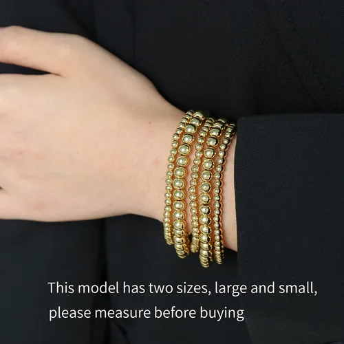 Miniatura 7 de Pulsera para mujer con cuentas chapadas en oro de 14 quilates, pulsera elástica de cuentas redondas