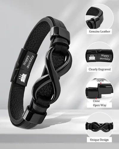 Miniatura 3 de VGWON Pulsera de Nudo Infinito para Hombres, Regalo de Navidad para Él Para Mi Hombre/Hijo/Papá Pulsera de Cuero Te Amo Pulsera para Hombres Regalo