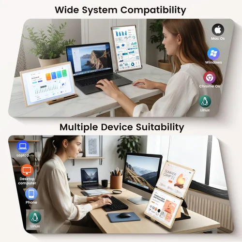 Miniatura 6 de Extensión de Pantalla para Laptop de 15.6 Pulgadas, Monitor Portátil FHD de 1080P con 120% sRGB, Pantalla Desmontable de 235º de Rotación, Conectar