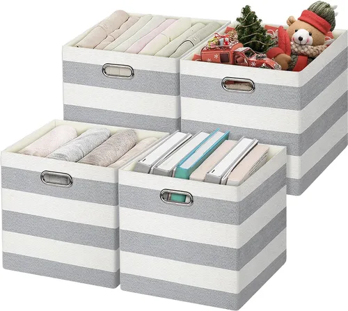 Miniatura 15 de Posprica - Cestas organizadoras de almacenamiento, 11×11 cubos plegables de almacenamiento de tela con cajones para guarderías, oficinas, armarios