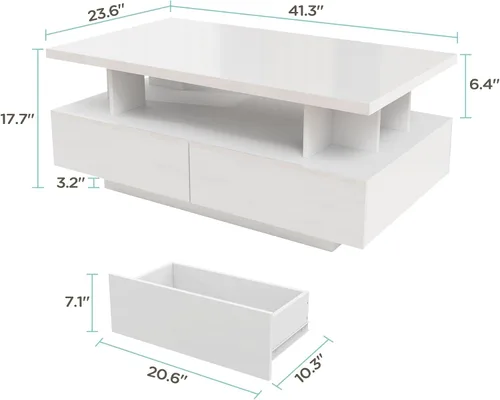 Miniatura 2 de MHOM Mesa de centro LED de 41.3 pulgadas, moderna mesa de sala de estar de alto brillo con 4 cajones, elegante mesa central para sala de estar, Negro