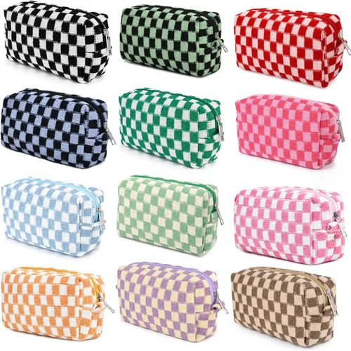 Miniatura 20 de SOIDRAM 6 Piezas Bolsa de Maquillaje a Cuadros Preppy Bolsa de Cosméticos a Granel Rosa Negra Bolsa de Maquillaje Personalizada Bolsa de Viaje de 6