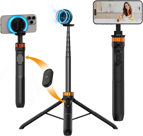 K&F Concept Trípode magnético para selfie de 63 pulgadas, soporte ligero para teléfono celular con control remoto inalámbrico, compatible con iPhone