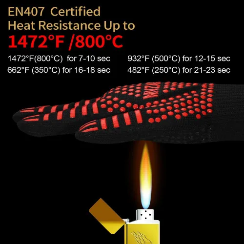 Miniatura 3 de Guantes BBQ Premium, guantes de horno resistentes a 1472 °F de calor extremo, guantes de parrilla con agarraderas de horno resistentes al fuego