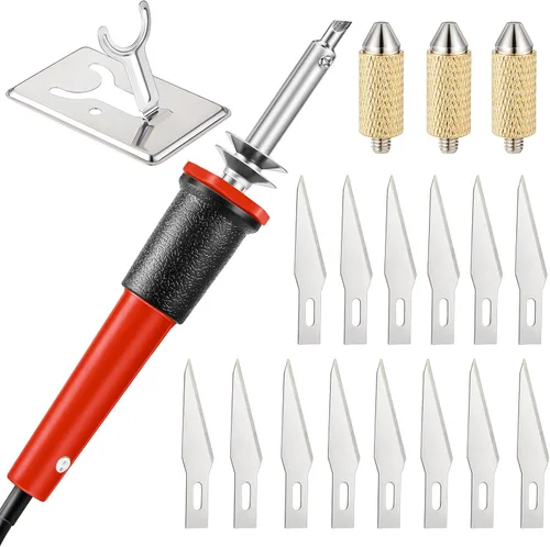 Miniatura 8 de Honoson - Herramienta de corte con cuchillo caliente eléctrico de 19 piezas, cortador de plantillas con cuchillo caliente multiusos con soporte