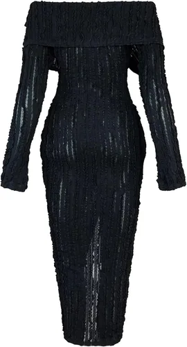 Miniatura 5 de Tcremisa Women's Elegant Off Shoulder Dress Sexy Long Sleeve Button Down Ruffle Mesh Bodycon Long Dresses
