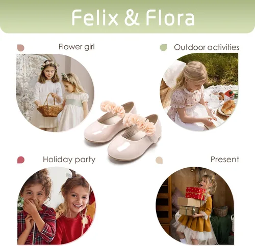 Miniatura 6 de Felix & Flora - Zapatos bajos de vestir con flores para niña pequeña, tipo balerina, para fiesta, escuela y boda