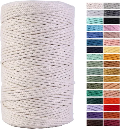 Miniatura 22 de Cuerda de Macramé Gris Claro 3mm x 109 Yardas, Cuerda de Algodón de Colores Cuerda para Manualidades Cuerda de Algodón Colorida para Colgar