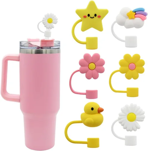 Tapa con pajita para vaso Stanley, tapa superior compatible para vaso de 30 y 40 oz con asa, tapas reutilizables a prueba de polvo de 10 mm 0.4 6