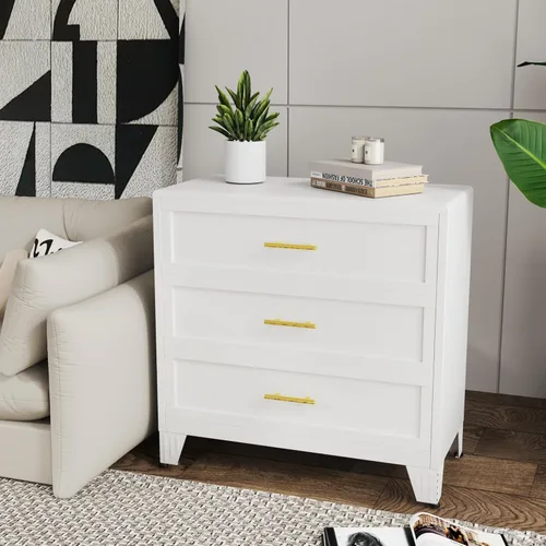 Miniatura 15 de Cómoda blanca de 5 cajones para dormitorio, cómodas y cajoneras de metal de 53.46 pulgadas de alto con diseño de esquinas curvas, cajonera Blanco