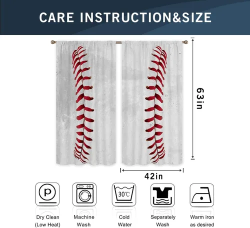 Miniatura 3 de Miyotaa Cortinas deportivas de béisbol para ventana, 2 paneles de 42 pulgadas de ancho x 63 pulgadas de alto, bolsillo para cortinero, adolescentes