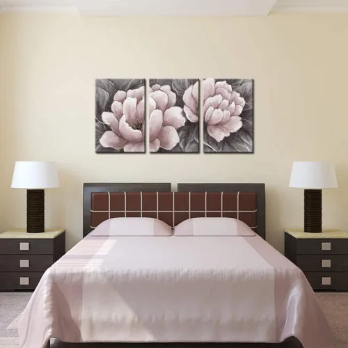 Miniatura 5 de Biuteawal Lienzo de flores para pared, arte abstracto de color rosa y gris, elegante pintura floral, imágenes de naturaleza muerta para el hogar