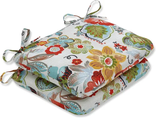 Miniatura 35 de Pillow Perfect Cojín floral brillante para silla de interior/exterior con lazos, 2 unidades, 15.5 x 18.5 pulgadas, azul/naranja Marlow