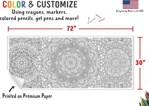 Miniatura 3 de Tiny Expressions - Póster gigante para colorear de mandala - Enrollado, sin arrugas, 72 x 30 pulgadas, pancarta grande para colorear para Cartel