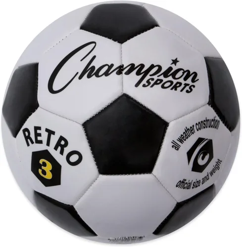 Champion Sports® Balón de fútbol retro – Diseño clásico en blanco y negro, cubierta de TPU de tacto suave, balón para todo clima para juego de club,