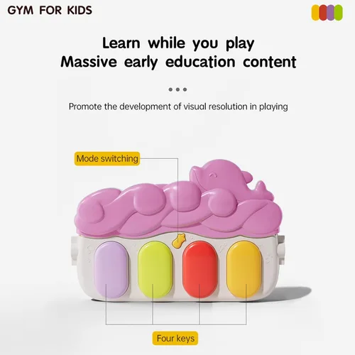 Miniatura 5 de Tapete de juego para bebé, gimnasio para bebé, tocar piano tiempo boca abajo, tapete de actividad para bebé, música y luces para niño y niña