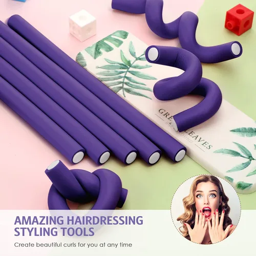Miniatura 5 de Syhood - 30 piezas de varillas rizadoras flexibles, rulos de cabello con espuma suave sin calor y 1 peine de cola de rata de acero para mujeres