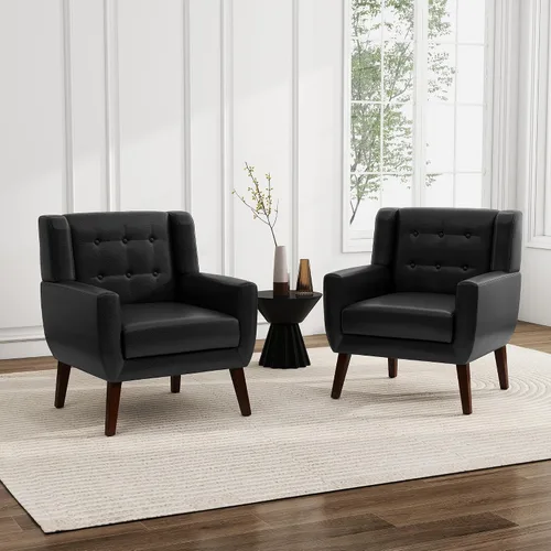 Miniatura 5 de Silla decorativa de piel sintética, sillón tapizado Morden para sala de estar, asiento de lectura lateral con botones copetudo para dormitorio
