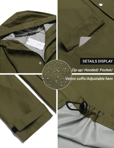 Miniatura 5 de COOFANDY Chaqueta impermeable para hombre con capucha, impermeable, ligera, activa, larga