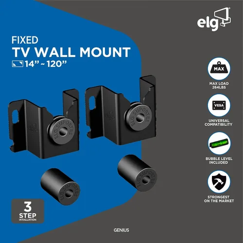 Miniatura 2 de ELG Soporte fijo de pared para TV de perfil bajo, televisores de 14"-75" de hasta 220 libras, 1.38 pulgadas de pared, VESA 75x75 a 31.496x15.748 in