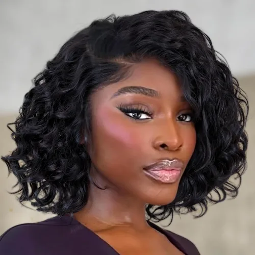 Miniatura 20 de WIGER Pelucas cortas con encaje frontal de cabello humano para mujeres, peluca corta rizada estilo Bob, peluca Pixie de encaje frontal negra, peluca