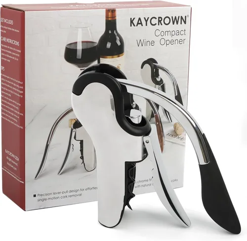 Miniatura 10 de KAYCROWN Abrebotellas de vino de acero inoxidable, sacacorchos de palanca vertical con diseño de cortador de lámina incorporado, sacacorchos de mano