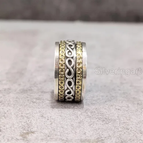 Miniatura 5 de Infinity Spinner Band, Meditation Ring, 925 Sterling Silver Ring, Spinning Thumb Ring, Two Tone Ring, Fidget Ring, Handmade Jewelry, Christmas