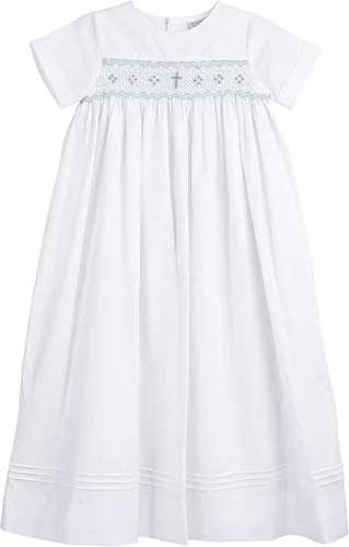 Miniatura 2 de Vestido de bautizo blanco con detalle de cruz y manga corta + capó