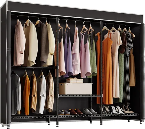 Miniatura 8 de Higeego H8 Perchero con Cubierta, Armario Portátil para Colgar Ropa, Perchero de Ropa Resistente Organizador y Almacenamiento de Armario, Estante