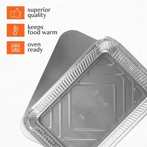 Miniatura 6 de PLASTICPRO Moldes de Aluminio Desechables para Llevar de Papel de Aluminio Oblongos para Hornear de 4 LB de 12'' X 8'' X 2'' Pulgadas Con Tapas
