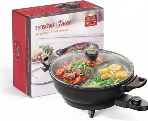 TWIN™ Olla eléctrica con divisor | Olla antiadherente de cerámica sin PFAS | Cuerpo de aluminio fundido EvenHeat | Calentamiento rápido de 1500 W |