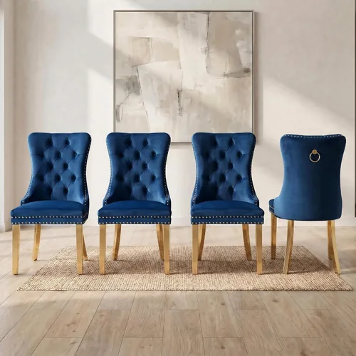 Miniatura 149 de OVENTA Juego de 6 sillas de comedor modernas tapizadas copetudas, sillas de comedor de terciopelo beige cálido con patas de madera maciza, sillas