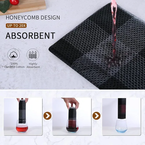Miniatura 3 de Mordimy Trapos de cocina a cuadros 100% algodón, 12 x 12 pulgadas, súper suaves y absorbentes, de secado rápido, trapos de cocina para cocina, Negro