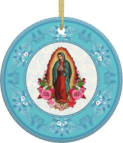 Nuestra Señora de Guadalupe - Adornos de Navidad de Virgen María, adornos de cerámica, adorno redondo de porcelana, árbol de Navidad, oficina,