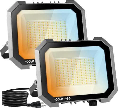 Leddictive - Paquete de 2 luces LED de inundación para exteriores, 3CCT 3000/4000/6000K seleccionables, 100W 10000LM, foco de inundación para