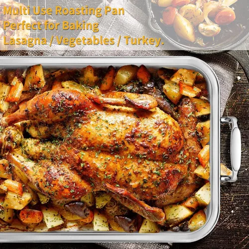 Miniatura 8 de Asador rectangular de acero inoxidable de 15 pulgadas con estante en forma de V y tostador de pavo, tostador rectangular para pavo, pollo, verduras