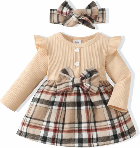 Renotemy Newborn Baby Girl Clothes Infant Girl Outfits Knit Romper Dress with Hat Baby Clothes for Girls 0-18 Months