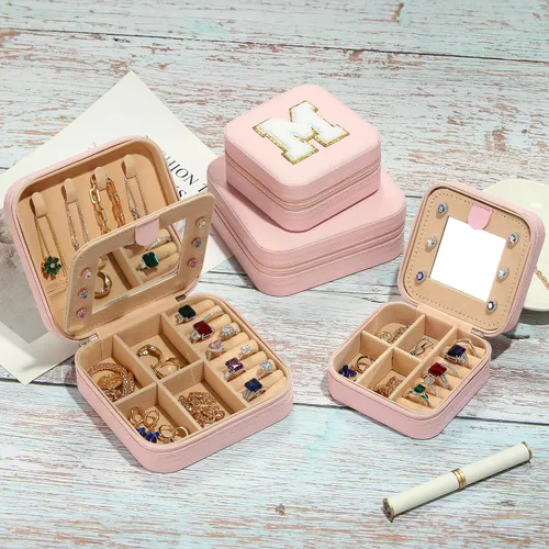 Miniatura 7 de Organizador de joyas y joyero de viaje, 2 piezas de regalo rosa, estuche de viaje para mujeres, organizador de joyas de viaje para mujeres, regalos
