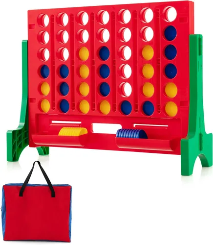 Miniatura 11 de COSTWAY - Juego gigante de 4 en línea con bolsa de transporte de almacenamiento, juego Jumbo de 4 en fila con ajedrez, deslizador de liberación
