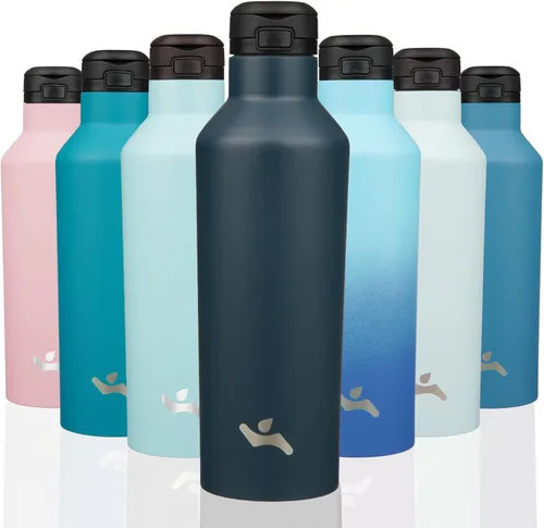 Miniatura 12 de Konokyo - Botella de agua aislada con popote, termo de agua de acero inoxidable de doble pared de 17 onzas con 2 tapas, azul lago